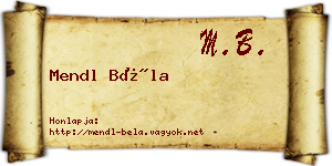 Mendl Béla névjegykártya